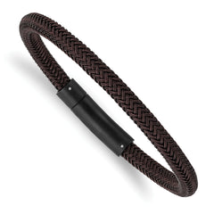 Chisel Stainless Steel Brushed and Polished Black and Brown Wire 8.25 inch Bracelet