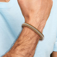 Chisel Stainless Steel Antiqued Brushed Brown Leather with Polished Chain 8.25 inch Bracelet