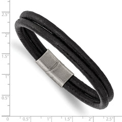 Chisel Stainless Steel Antiqued 2 Strand Black Leather 8.25 inch Bracelet