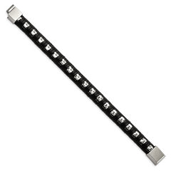 Chisel Stainless Steel Polished Chain and Black Leather 8.25 inch Bracelet