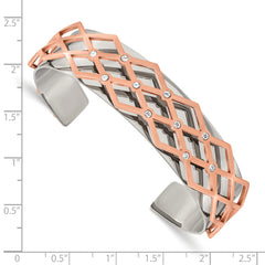 Stainless Steel 16mm Polished Rose IP-plated w/Swarovski Crystal Bangle