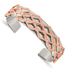 Stainless Steel 16mm Polished Rose IP-plated w/Swarovski Crystal Bangle