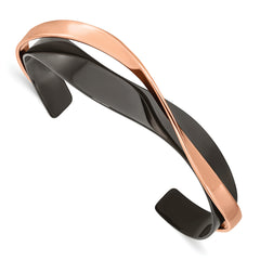 Chisel Stainless Steel Polished Black and Rose IP-plated Layered and Twisted Cuff Bangle