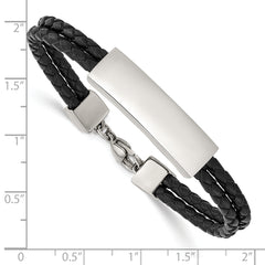 Chisel Stainless Steel Polished Black Leather 2 Strand 7 inch ID Bracelet