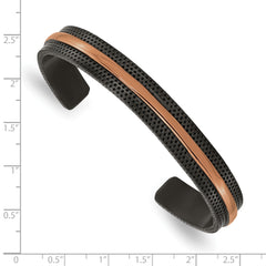 Chisel Stainless Steel Polished and Textured Black and Brown IP-plated 10mm Cuff Bangle