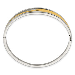 Chisel Stainless Steel Polished Twisted Yellow IP-plated Hinged Bangle