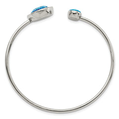 Chisel Stainless Steel Polished with Blue and Clear CZ Cuff Bangle