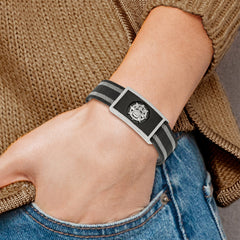 Chisel Stainless Steel Polished Black IP-plated Skull Mesh Adjustable Magnetic Clasp Bracelet - Up to 9.5