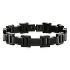 Chisel Stainless Steel Brushed and Polished Black IP-plated 8.25 inch Link Bracelet