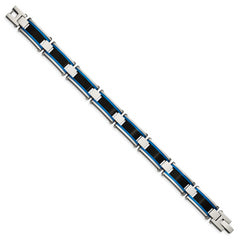 Chisel Stainless Steel Brushed and Polished Black and Blue IP-plated 8.75 inch Link Bracelet