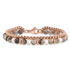 Chisel Stainless Steel Polished Rose IP-plated Box Chain and Picasso Jasper Beads 6.5 inch Bracelet with 1 inch Extension