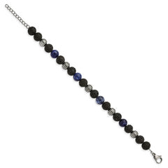 Chisel Stainless Steel Antiqued and Polished with Lava Stone and Sodalite Beads 7.5 inch Bracelet with 1 inch Extension