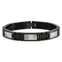 Chisel Stainless Steel Polished and Textured Starburst Design Black IP-plated 8.5 inch Link Bracelet