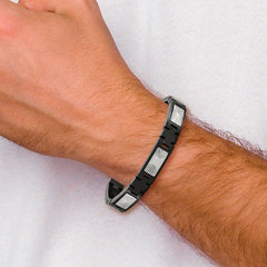 Chisel Stainless Steel Polished and Textured Starburst Design Black IP-plated 8.5 inch Link Bracelet