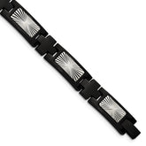 Chisel Stainless Steel Polished and Textured Starburst Design Black IP-plated 8.5 inch Link Bracelet