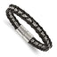 Chisel Stainless Steel Polished Flower Link Black Leather 8.25 inch Bracelet