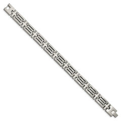 Chisel Stainless Steel Brushed with Polished Beads Inlay 8.5 inch Link Bracelet