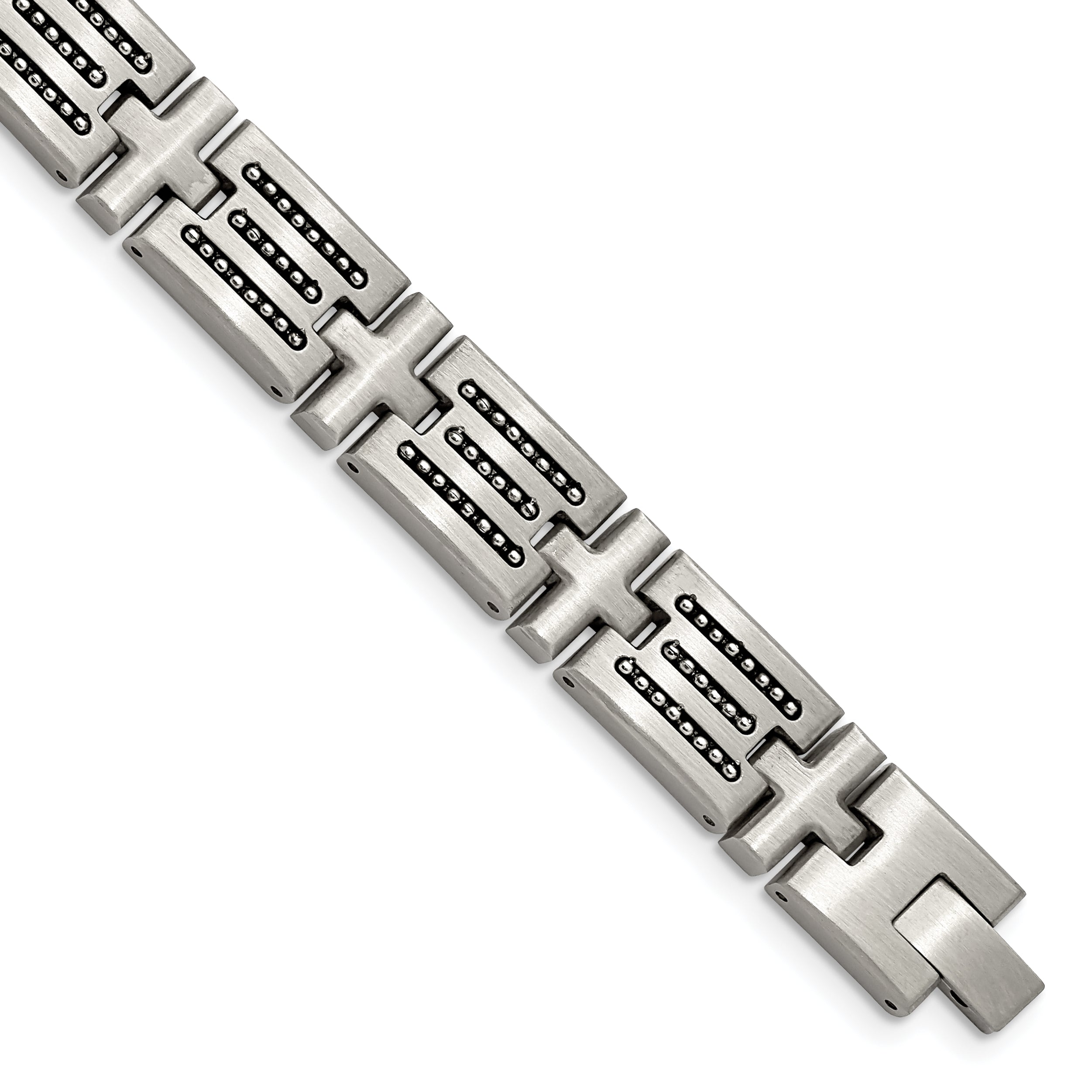 Chisel Stainless Steel Brushed with Polished Beads Inlay 8.5 inch Link Bracelet