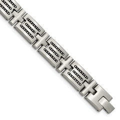 Chisel Stainless Steel Brushed with Polished Beads Inlay 8.5 inch Link Bracelet