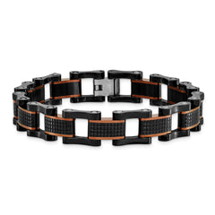 Chisel Stainless Steel Polished and Textured Black and Brown IP-plated 8.25 inch Open Link Bracelet