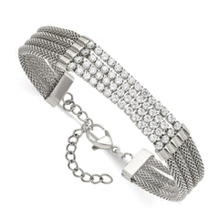 Chisel Stainless Steel Polished with CZ Mesh Multi Strand 6.5 inch Bracelet with 1.5 inch Extension