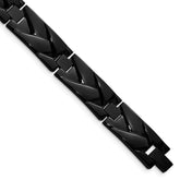 Chisel Stainless Steel Polished Black IP-plated Grooved Design Link 9 inch Bracelet