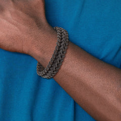 Chisel Stainless Steel Polished Brown Braided Leather 8.5 inch Bracelet