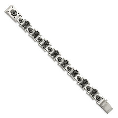 Chisel Stainless Steel Antiqued and Polished Skull Link 8.25 inch Bracelet