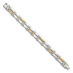 Chisel Stainless Steel with 14k Gold Accent Brushed and Polished 8.5 inch Link Bracelet