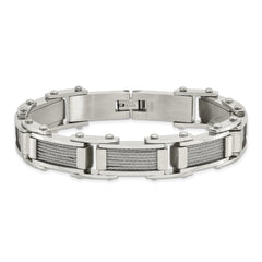 Chisel Stainless Steel Brushed and Polished with Cable Inlay 8.5 inch Link Bracelet