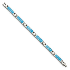 Chisel Stainless Steel Polished with Blue Swirl Enamel 7.25 inch Link Bracelet