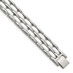 Chisel Stainless Steel Polished with Double Row White Ceramic 8.25 inch Link Bracelet