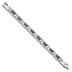 Chisel Stainless Steel Polished with Black Enamel and 1/2 carat Black Diamond 8.75 inch Bracelet