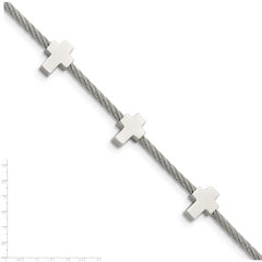Chisel Stainless Steel Polished Crosses on Twisted Wire 7.5 inch Bracelet with .75 inch Extension