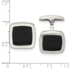 Stainless Steel Cufflinks with Polished Black Carbon Fiber Inlay Gift Ready