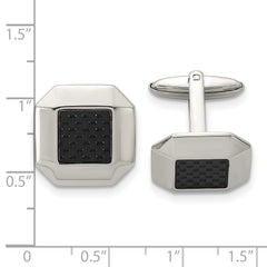 Stainless Steel Cufflinks with Polished Black Carbon Fiber Inlay Gift Ready