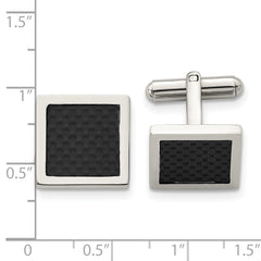 Sophia Jewelers Stainless Steel Black Carbon Fiber Inlay Men's Polished Cufflinks Gift Ready