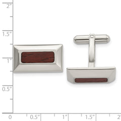 Stainless Steel Men's Cufflinks with Polished Wood Inlay Modern Sophistication