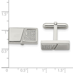 Stainless Steel Polished Rectangle Cufflinks with CZ Stones, Engravable Elegance