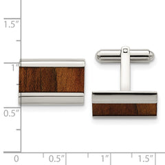 **Polished Stainless Steel & Koa Wood Inlay Men's Cufflinks Gift Ready, Modern Elegance**