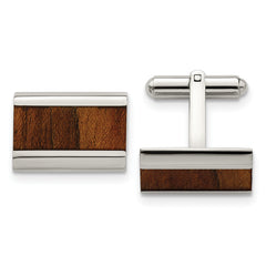 Chisel Stainless Steel Polished Koa Wood Inlay Rectangle Cufflinks