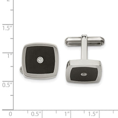 Stainless Steel and Black Enamel Cufflinks with CZ Stones Polished Finish