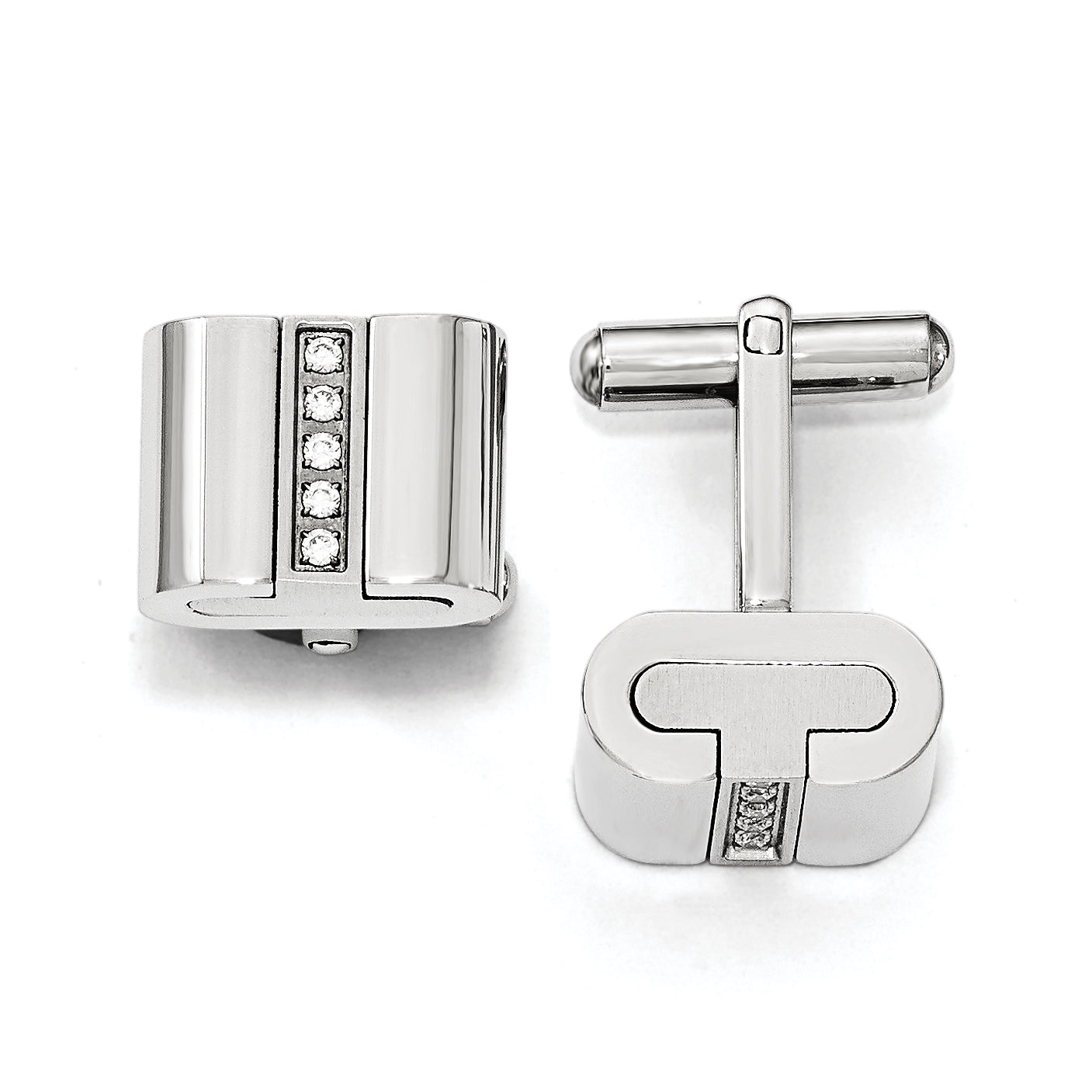 Stainless Steel Brushed and Polished with CZ Square Cufflinks