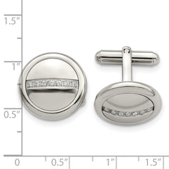 Polished Stainless Steel Cufflinks with CZ Accents for Men by Sophia Jewelers