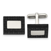 Stainless Steel Brushed and Polished Solid Carbon Fiber Square Cufflinks