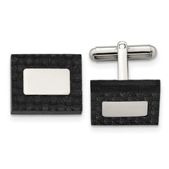 Stainless Steel Brushed and Polished Solid Carbon Fiber Square Cufflinks