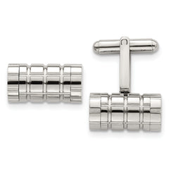 Chisel Stainless Steel Polished Grooved Cylinder Cufflinks