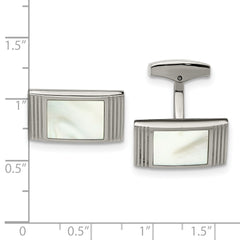 Stainless Steel Mother of Pearl Cufflinks with Polished Grooved Design for Men