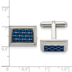 Stainless Steel Cufflinks with Blue Carbon Fiber Inlay Polished Finish Gift Ready