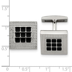 Stainless Steel Men's Cufflinks with Polished Finish and Textured Black Rubber
